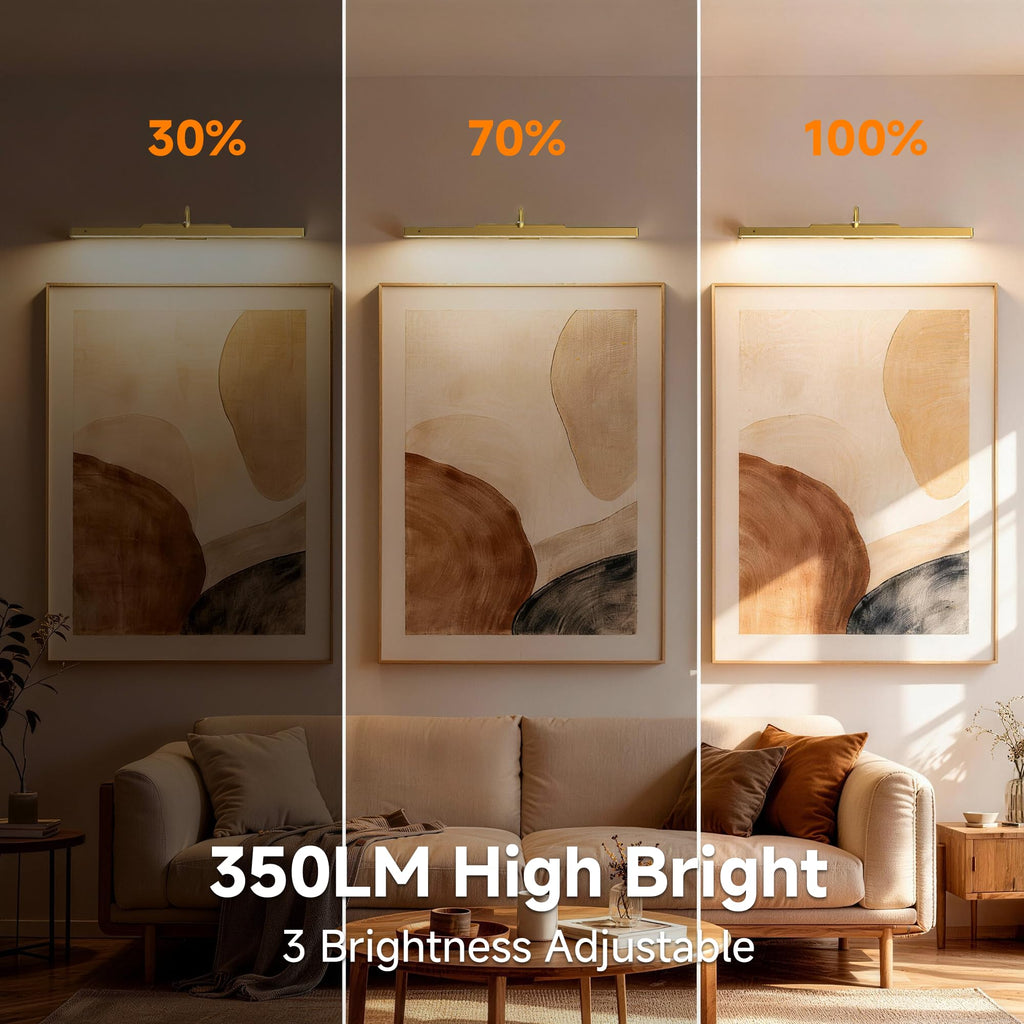 Picture Lights for Wall Brass,6000mAh Battery Operated Art Frame Lighting,Cordless Wireless Remote Dimmable Wall