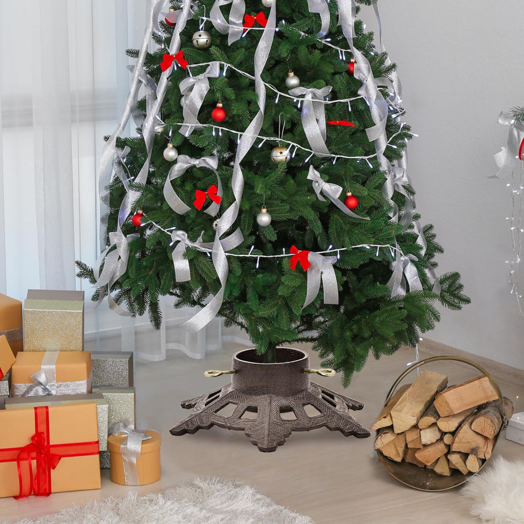 Cast Iron Christmas Tree Stand with Snowflake Base, Max 3.5in Trunk
