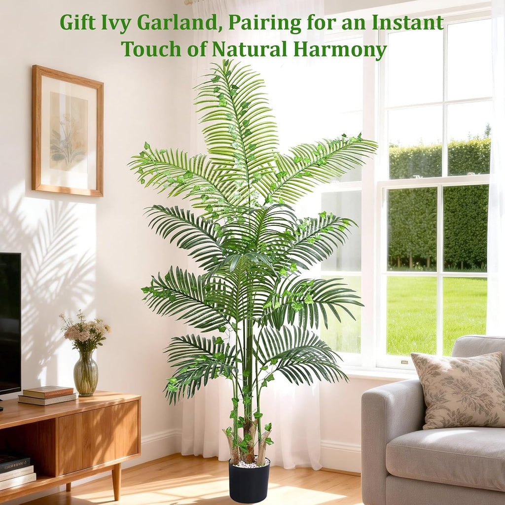 6 FT Artificial Plants Indoor, Tall Plant Palm Tree with Weighted Planter, Tropical Fake Tree with Realistic Leaves &