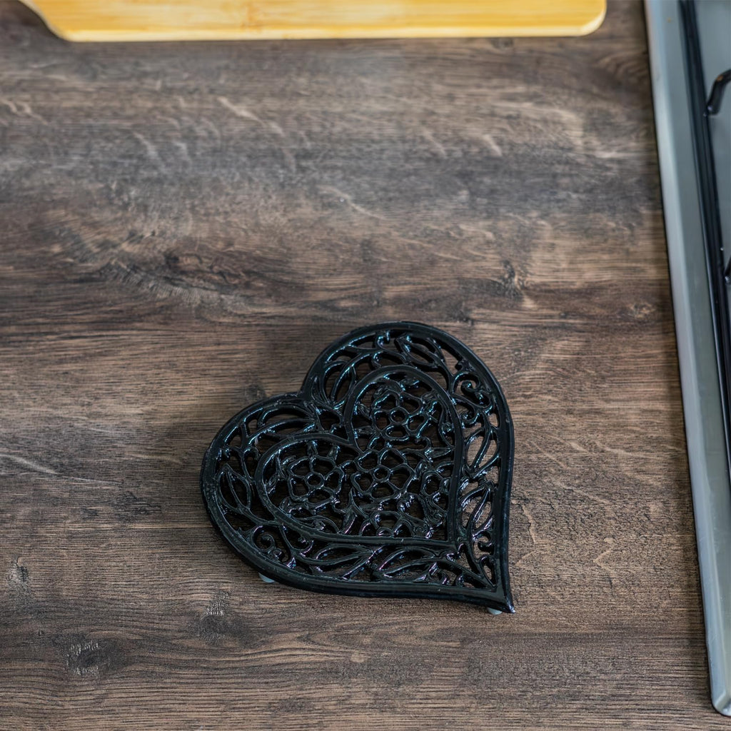 Heart Shaped Cast Iron Trivet with Rubber Feet, Vintage/Rustic