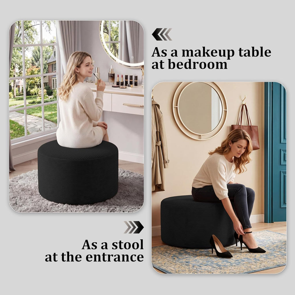 Round Coffee Table Ottoman for Corduroy Cloud Sectional Couches in a Box Memory Foam Compressed Pouf Footstool Rest