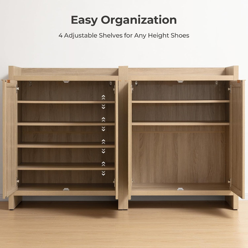 Shoe Cabinet, 24 Pair Shoe Storage Organizer Cabinet, 41" Tall Rattan Shoe Cabinet with Doors and Shelves, 6-Tier