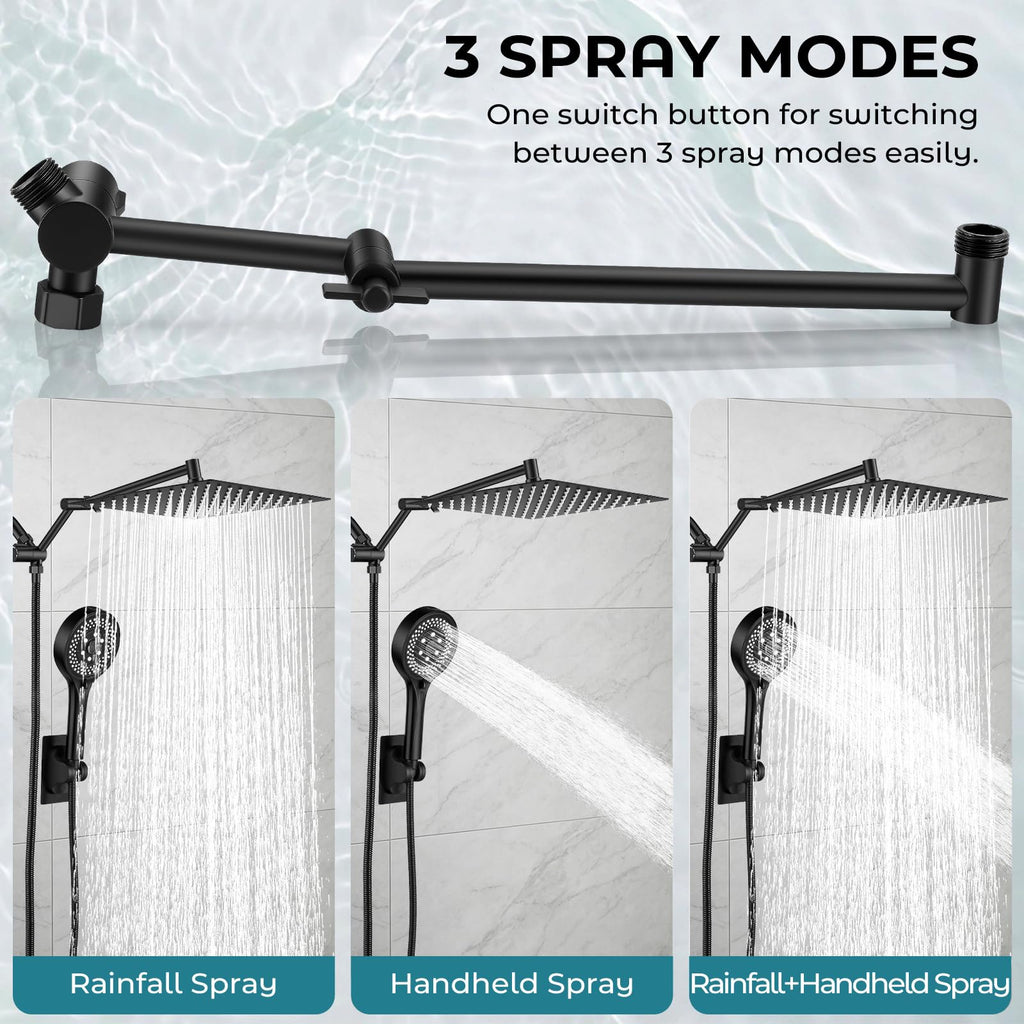10 Inch Matte Black Rainfall Shower Head with Handheld Combo