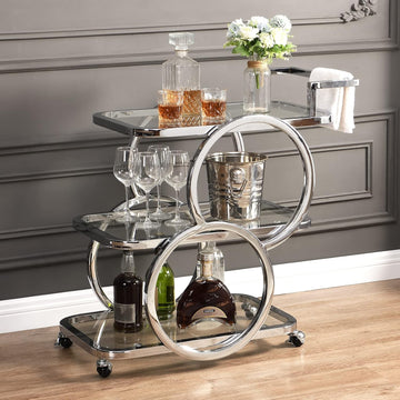 Home Bar Serving Carts 3 Tier Kitchen Carts on Wheels Mobile Bar Carts Kitchen Dining Room Living Room Party, Chrome