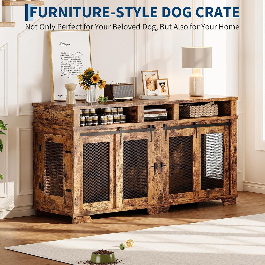 Dog Crate Furniture for 2 Dogs, Extra Large Double Dog Kennel Indoor with Removable Divider and Storage Drawers