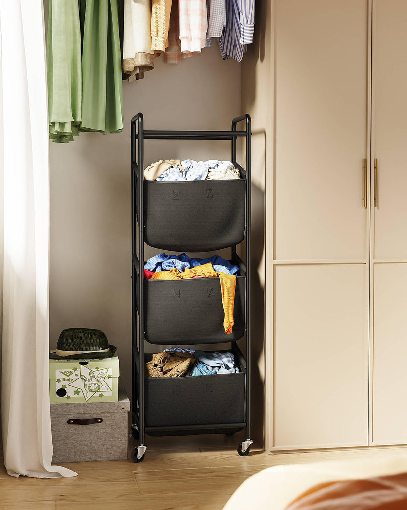 3 Section Laundry Sorter with Removable Bags, 120L Rolling Vertical Laundry Hamper, Stackable Laundry Baskets