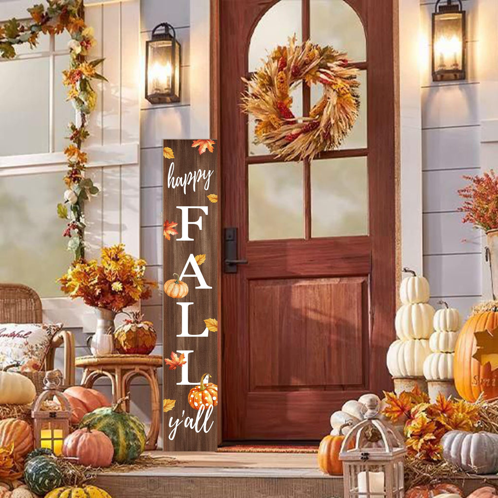 Happy Fall Porch Sign 47" Autumn Pumpkin Front Door Vertical Wooden Welcome Signs Front Door Decorate For Garden Home