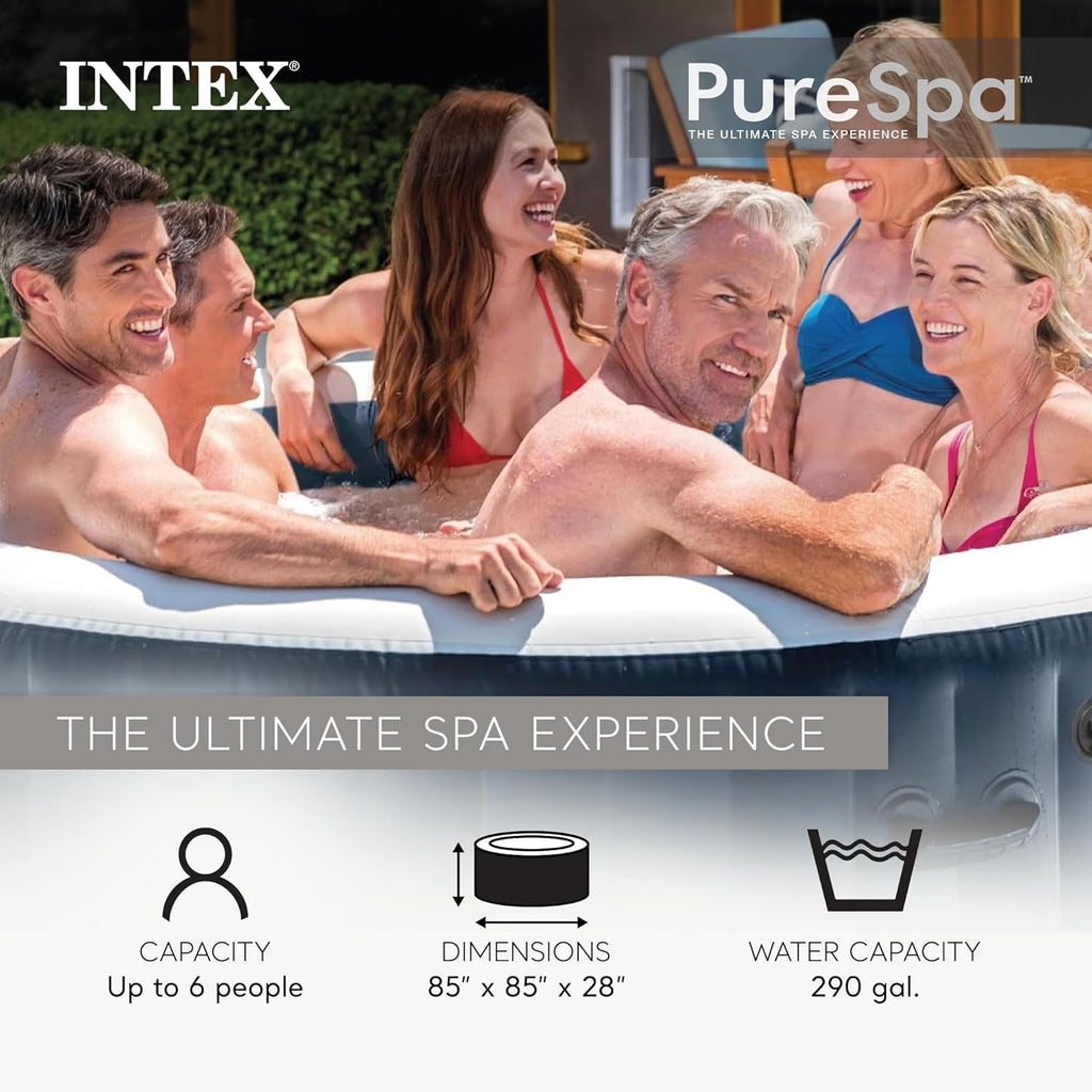 PureSpa 6 Person Inflatable Hot Tub with Energy-Efficient Spa Cover | 28431EH Bubble Massage: Saltwater System