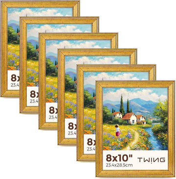 8x10 Gold Picture Frames Set of 6,Rustic Gold Frames Set for Gallery | Fits 5x7 Photo with Mat or 8x10 without