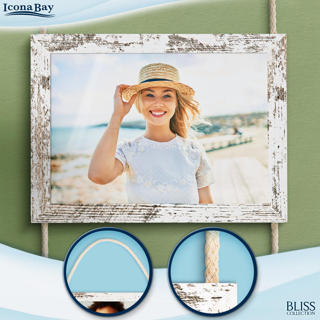 5x7 Hanging Picture Frames Collage with 8 Openings - Distressed White, 2 PK