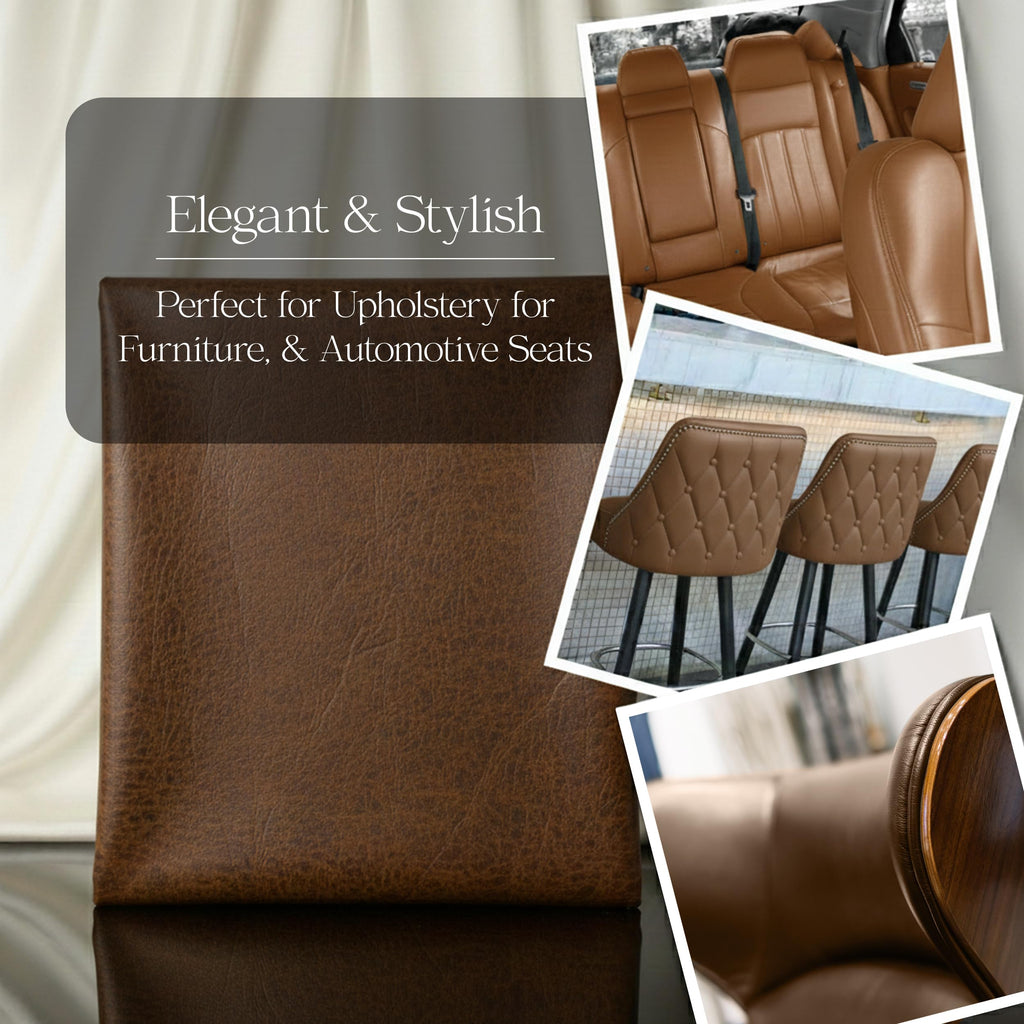 Faux Leather Upholstery Vinyl Fabric by the Yard - 54" Wide, 0.8mm Premium Material for Tablecloths, Boat Seats