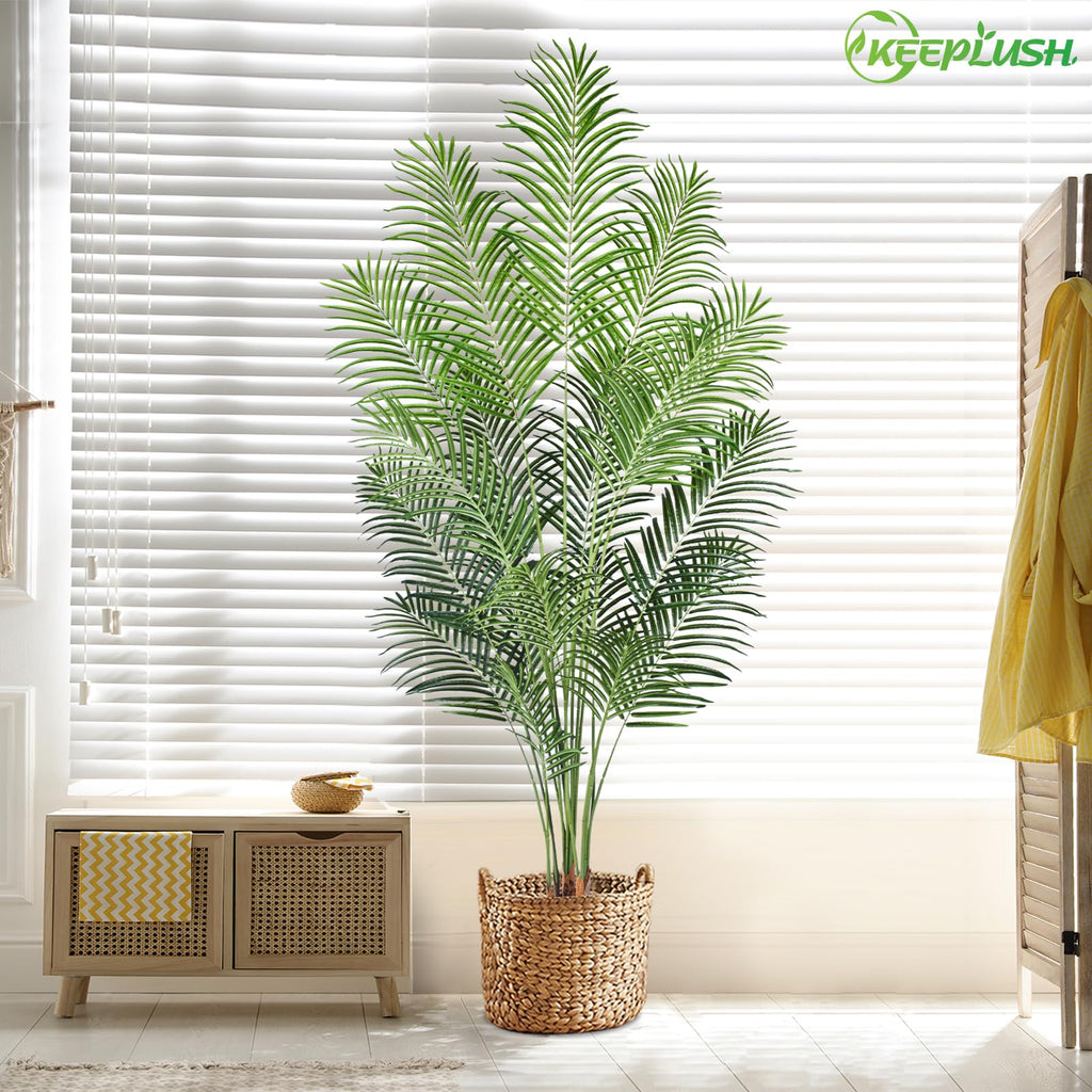 Artificial Palm Tree 7ft Tall Fake Palm Tree Indoor Decor with 18 Leaves and Real Bark Design Faux Tropical Areca