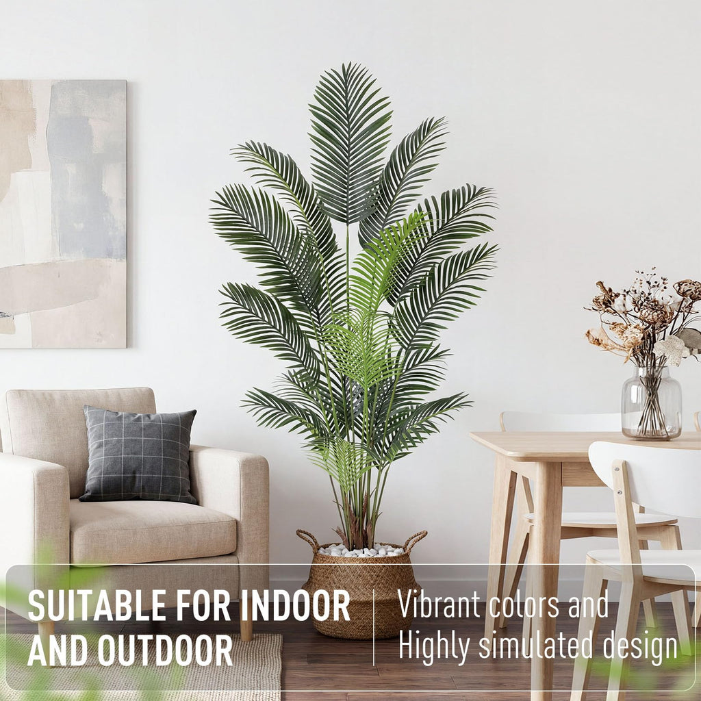 Artificial Tropical Palm Plant - 7 FT Artificial Tree with Pot Decor, Tall Faux Plants for Indoors and Outdoors