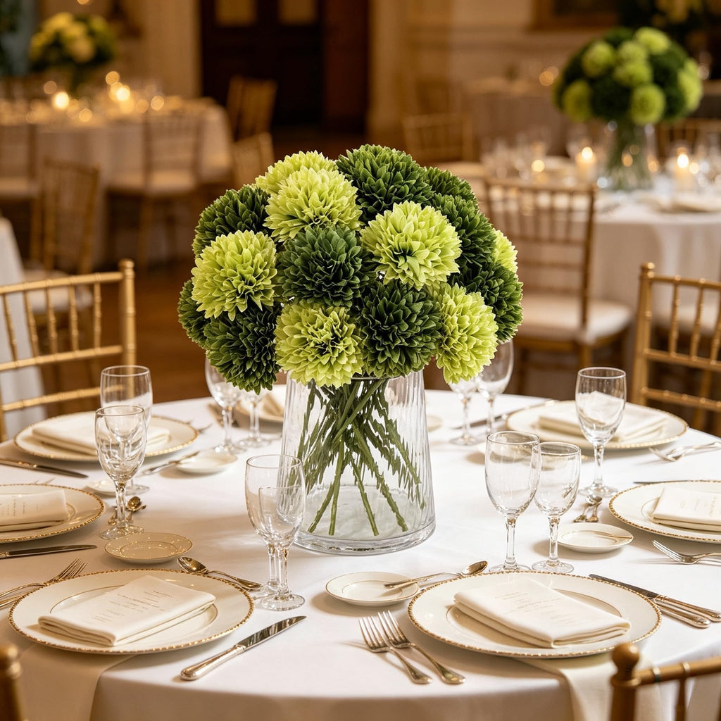 20Pcs Green Chrysanthemum Artificial Flowers Silk Fake Mums