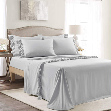Reyna 4 Piece Ruffle Sheet Set, Light Gray