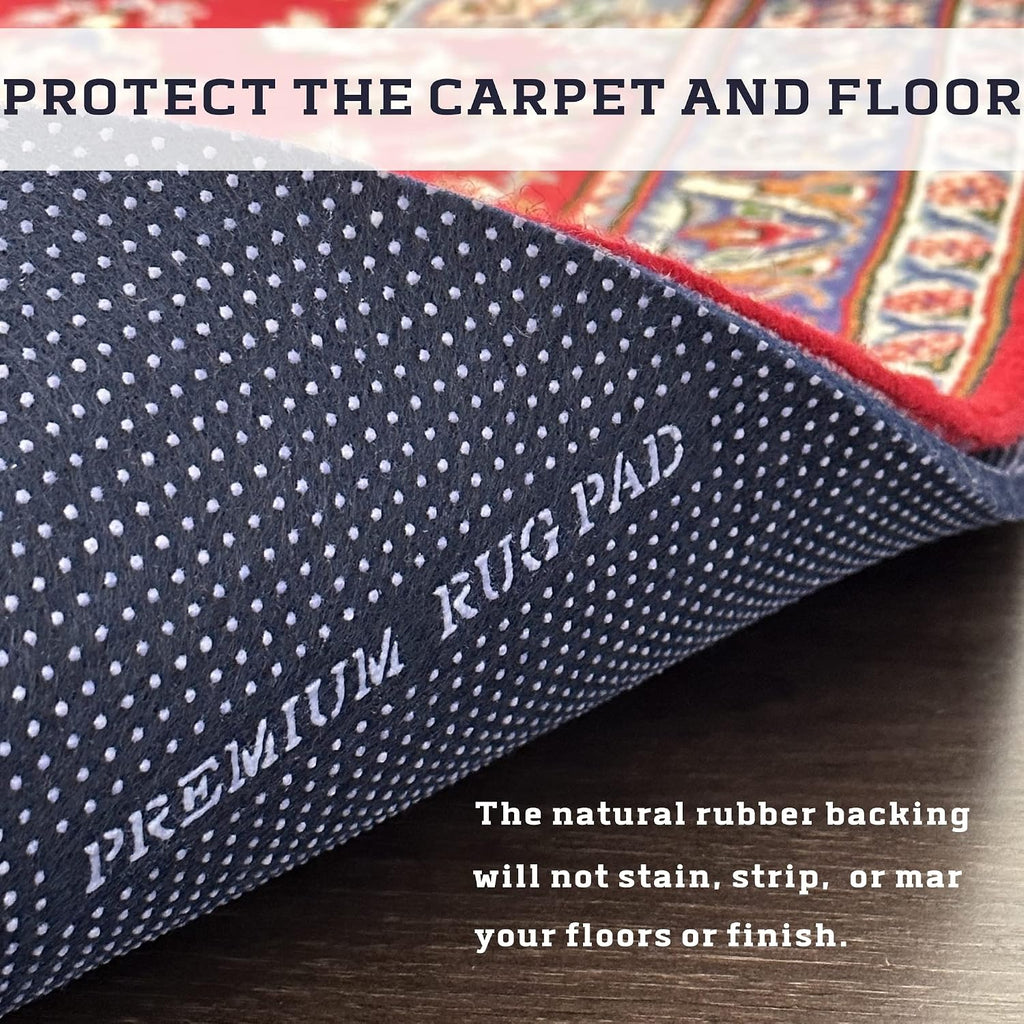 Non-Slip Area Rug Pad 5'x7', 3/8" Thick Double Side Rubber + Felt, Premium Deluxe Cushioned- Safe for All Floors