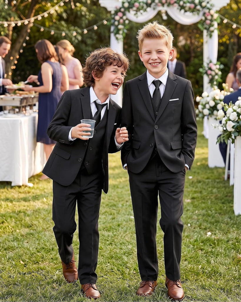 Boys' Piece Suits Multiple Colour Tuxedo Formal Slim Fit Boys Suit Set with Suspenders and Adjustable Waist