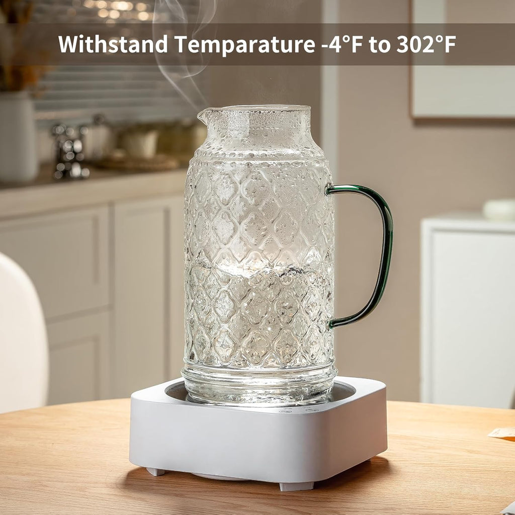 Glass Pitcher with Lid, 2 PACK 68 oz/2 Liter Vintage Water Pitcher, Clear Borosilicate Glass Water Carafe for Cold