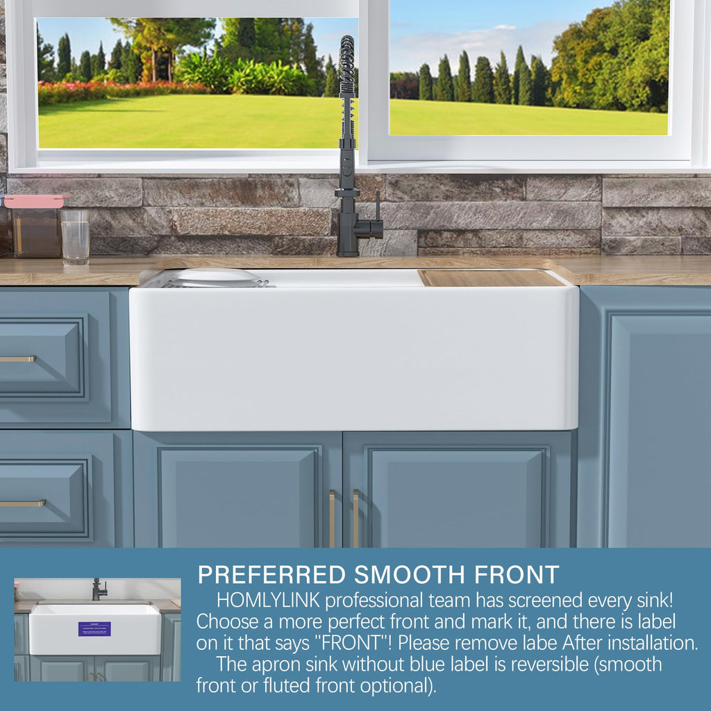 33" x 20" Apron Front Farmhouse Workstation Kitchen Sink White