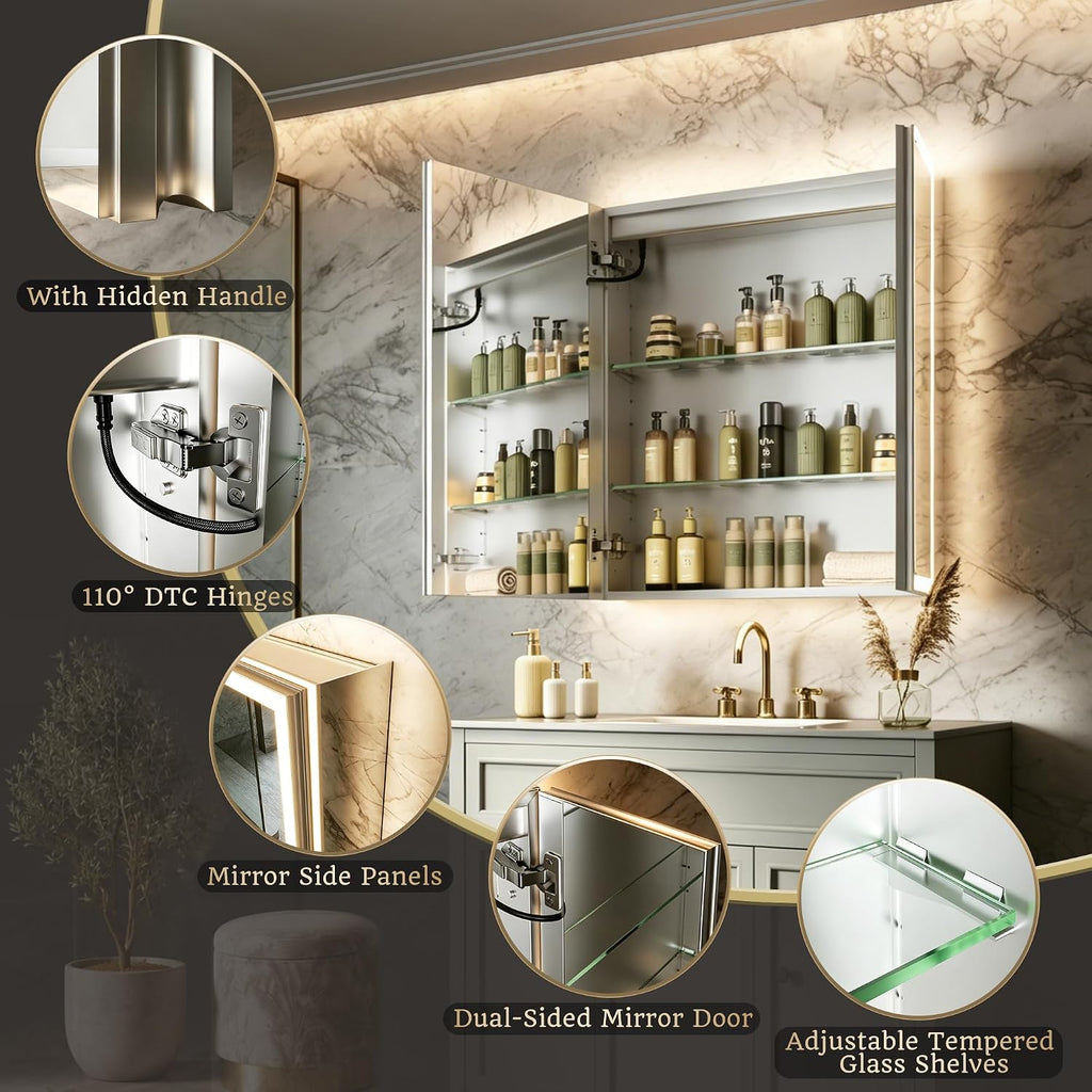 28x32 Lighted Medicine Cabinet, Separate Front & Back Lights | Surface/Recessed LED Medicine Cabinet with Side