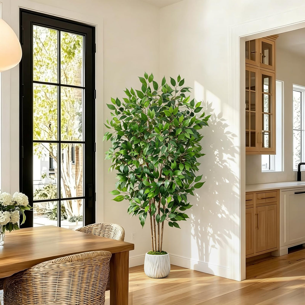 6 FT Artificial Ficus Tree with Planter & Natural Trunks, Faux Tree Indoor