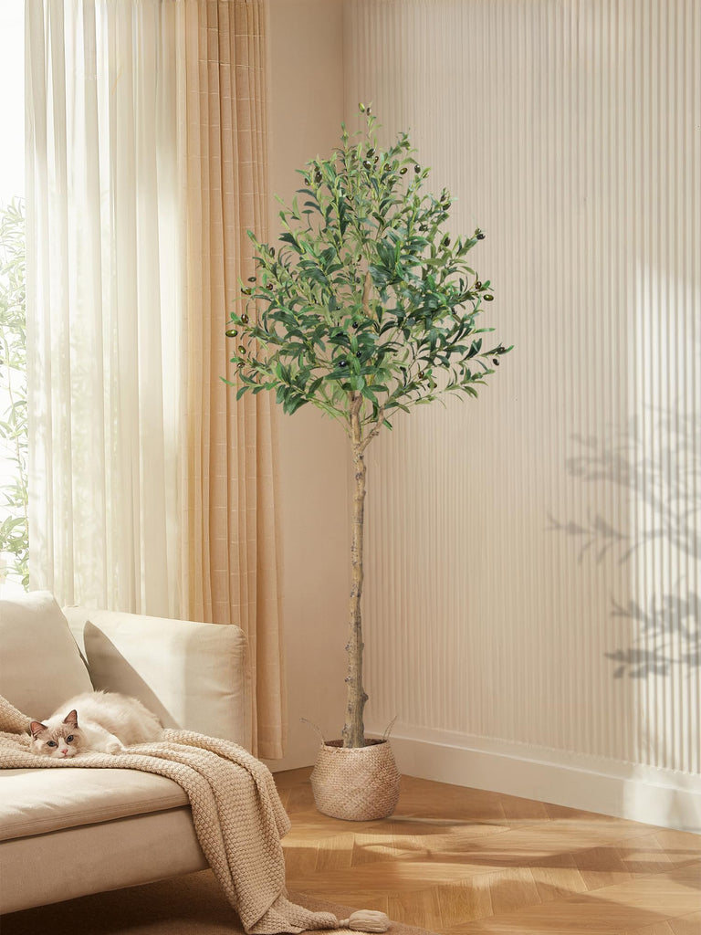 5FT Artificial Olive Tree - Realistic Faux Silk Plant with Thick Trunk, Fluffy Branches, Dense Leaves & Plump Fruits