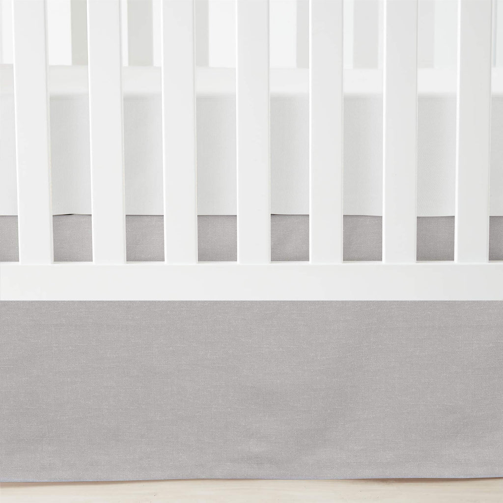 Baby Printed Linen Textured Solid Crib Skirt, Gray 52"L x 28"W + 16" Drop