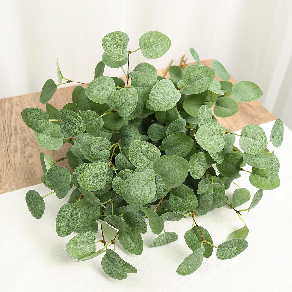 Artificial Eucalyptus Stems Greenery Stems 24" Tall Fake Plants Decor Faux Floral Stems for Vase Home Party - Set of 6