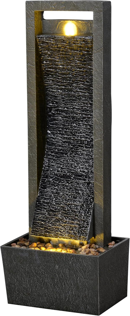 38.6" Tall Outdoor Water Fountain with LED Lights