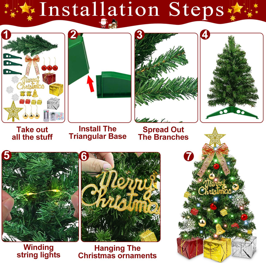 Remote Control 24 Inch/2FT Tabletop Christmas Tree with Lights Timer