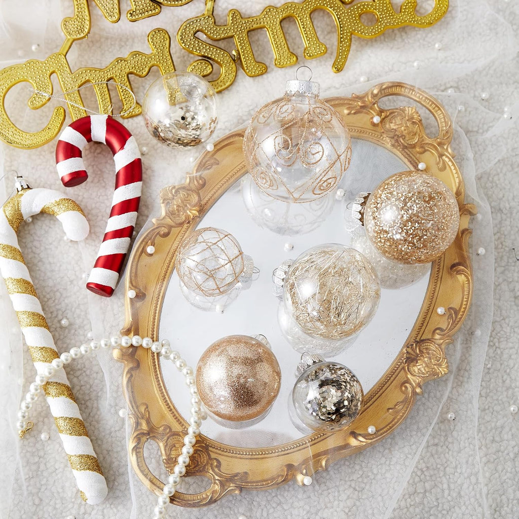 Christmas Ball Ornaments Shatterproof Clear Large Plastic Hanging Ball Decorative Baubles Set with Stuffed Delicate - Set of 30