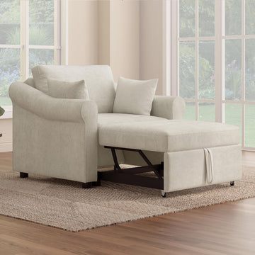 Convertible Sleeper Chair with Adjustable Backrest and Pillows, 3-in-1 Chenille Lounge Chair to Single Bed, Living