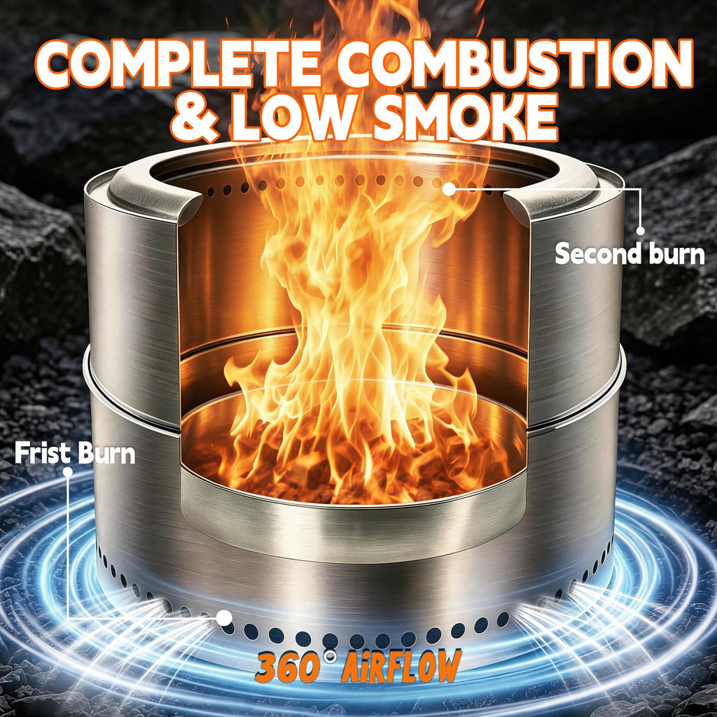 Fire Pit for Outside Wood Burning, Smokeless Firepit Outdoor & Patio, Safe Burning Portable Large Firepit with Carry