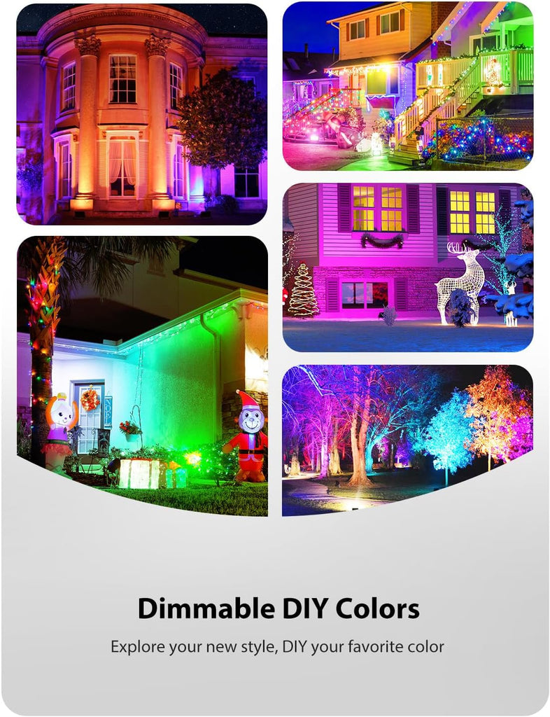 2 Pack LED RGBW Flood Lights Outdoor 70W, 2700K Warm White Dimmable Million Color Changing Floodlight Waterproof with