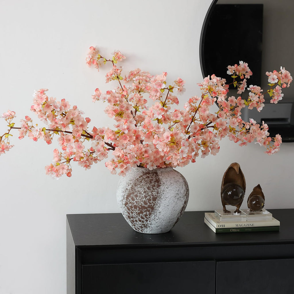3Pcs Artificial Pink Cherry Blossom Branches 40" Fake Silk Cherry Blossoms Flowers with Long Stem for Wedding
