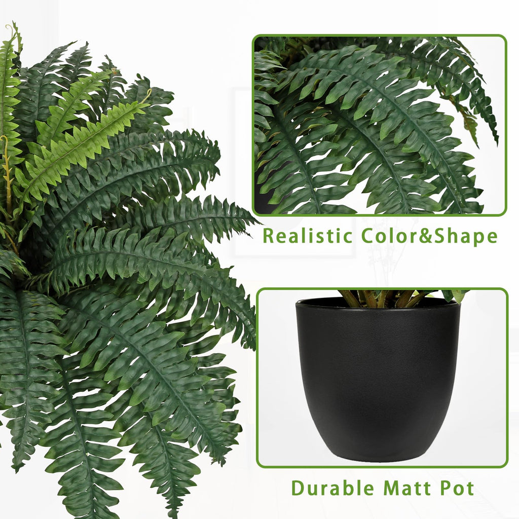 2Pcs Artificial Large Fern Boston Potted Plant for Outdoors & Indoor 25.5inch Faux Fake Fern Bush Plant in Pot Garden