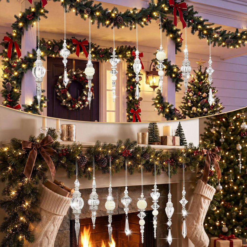 8 Pcs Crystal Finial Hanging Ornaments for Christmas Tree, Acrylic