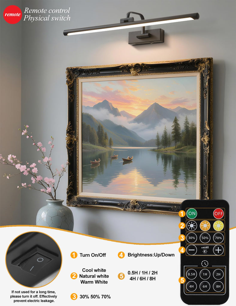 24" Battery Operated Picture Light for Wall,Remote Control