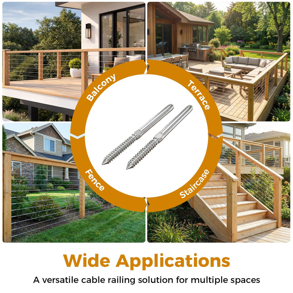 40 Pack 3/16" Stainless Steel Cable Railing kit for Wood Post
