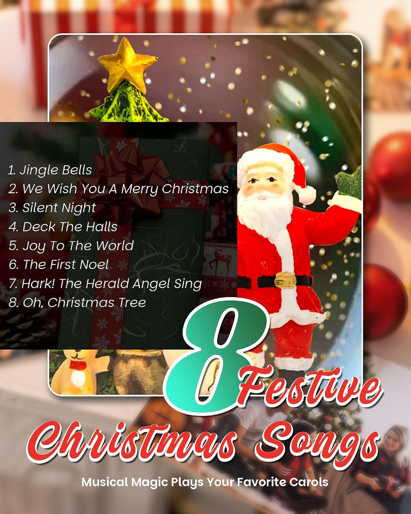 Christmas Santa Snow Globe Light up Lantern with 8 Songs, 6.69" Red Christmas Snow Globes for Kids Adults, 6H Timer &