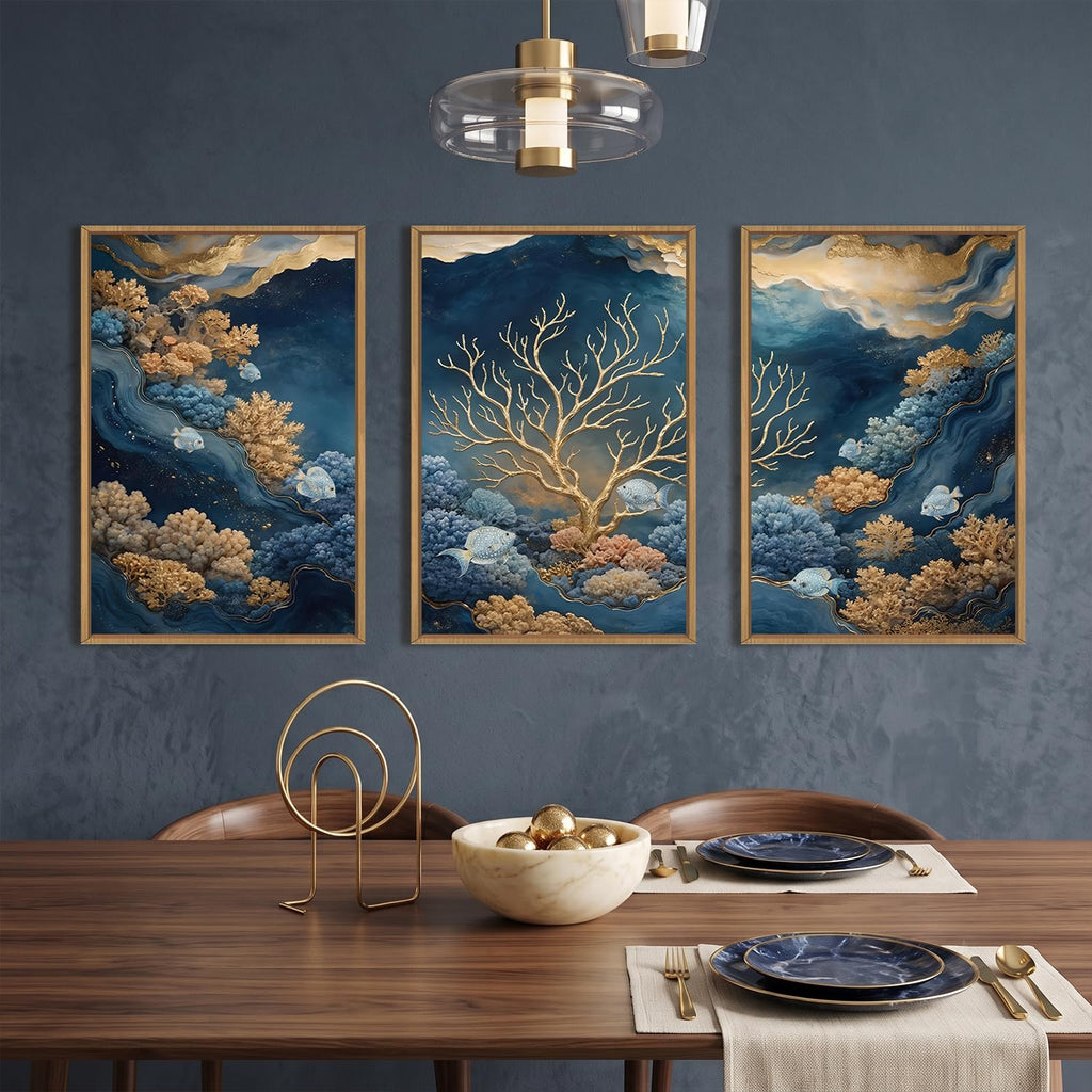 Large Blue Underwater Framed Canvas Wall Art -16"x24"x3