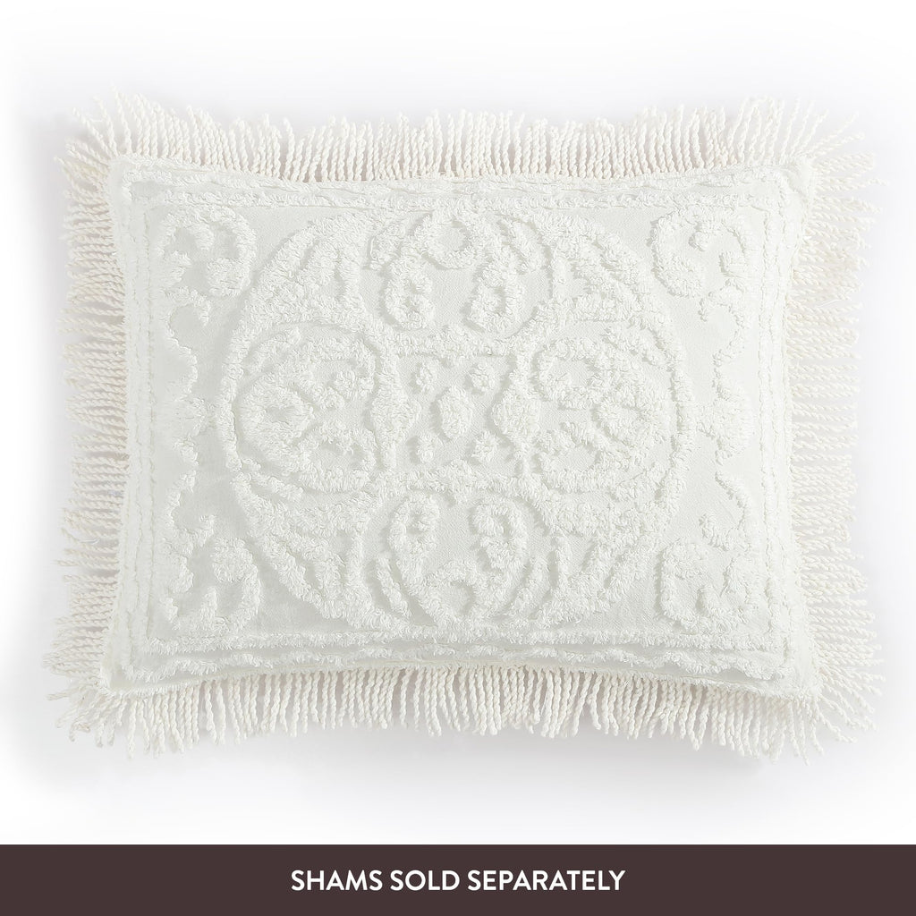 Medallion Full Cotton Chenille Bedspread, Ivory