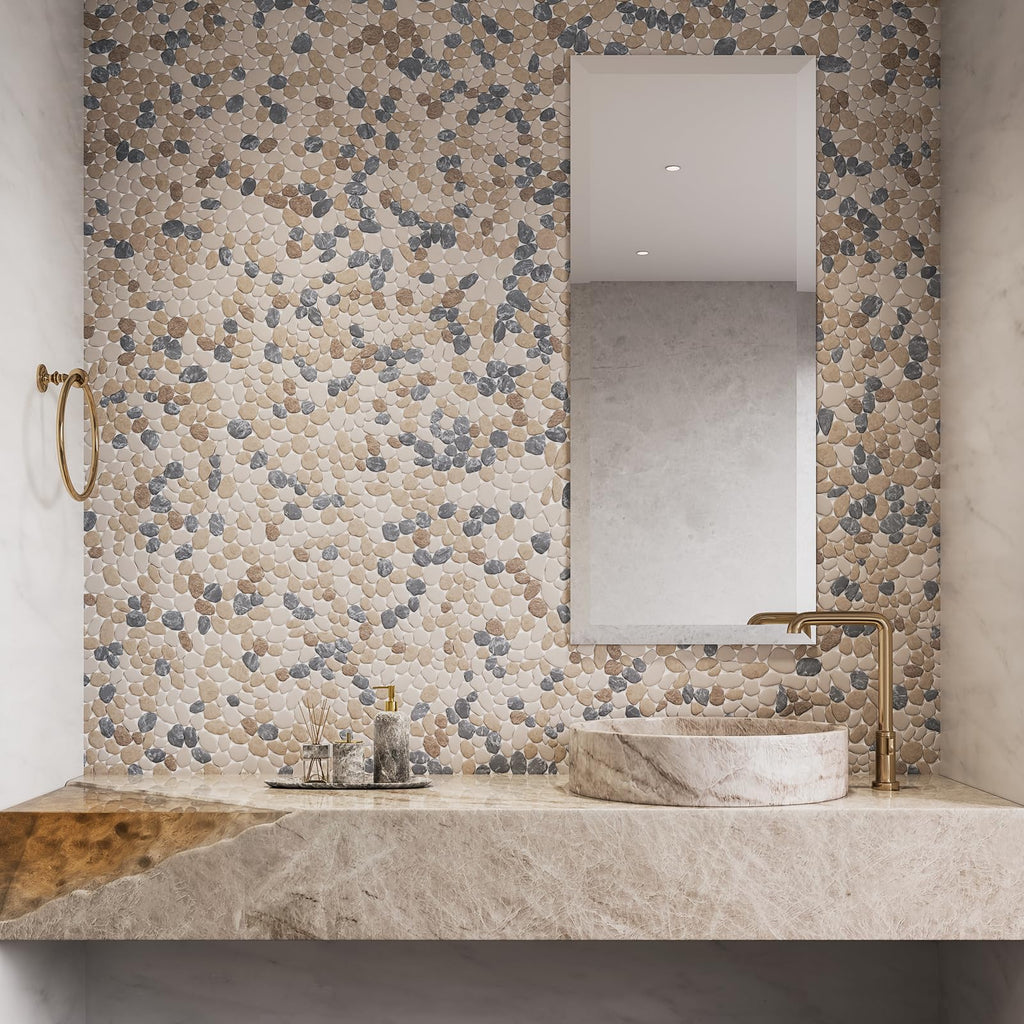 Pebble Tile for Shower Floor Natural Stone Sliced Pebble Mosaic 4 Sheets