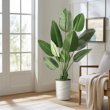 Artificial Tree in Modern Swirl Pattern Planter, Fake Bird of Paradise Silk Tree for Indoor and Outdoor Home