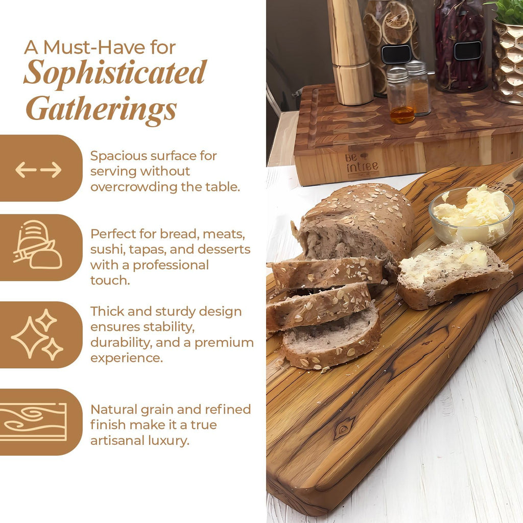 Premium Large Serving Board - Teak Charcuterie Board with Handle for Cheese, Appetizers & Food Presentation
