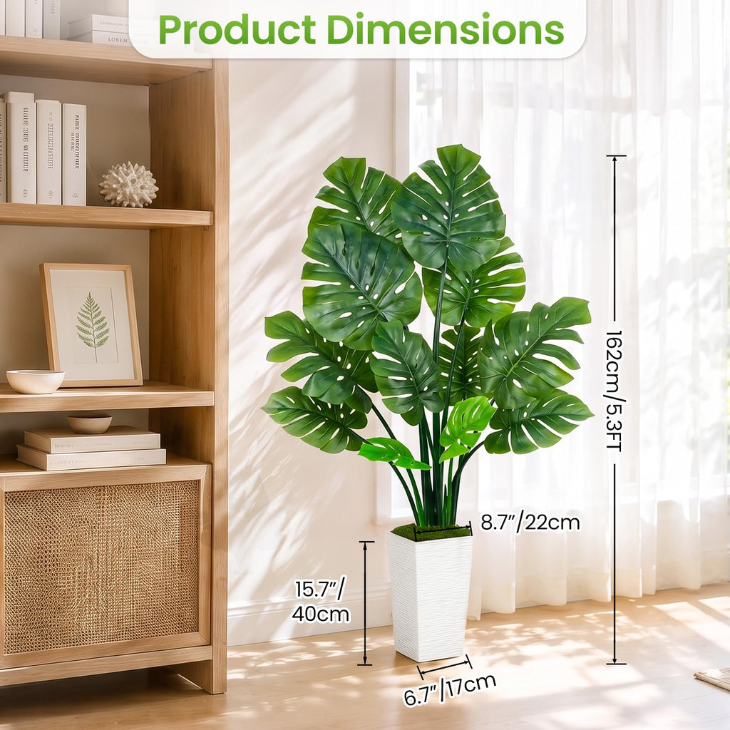 Artificial Monstera Plant, 64" Tall Large Fake Swiss Cheese Tree