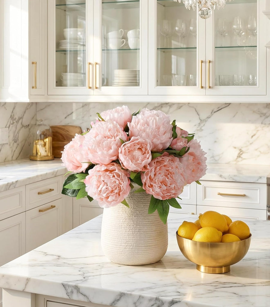 Pink Peonies Artificial Flowers, Realistic Faux Flowers for Vase, Silk Flowers Decor Indoor, Wedding, Party - Set of 11