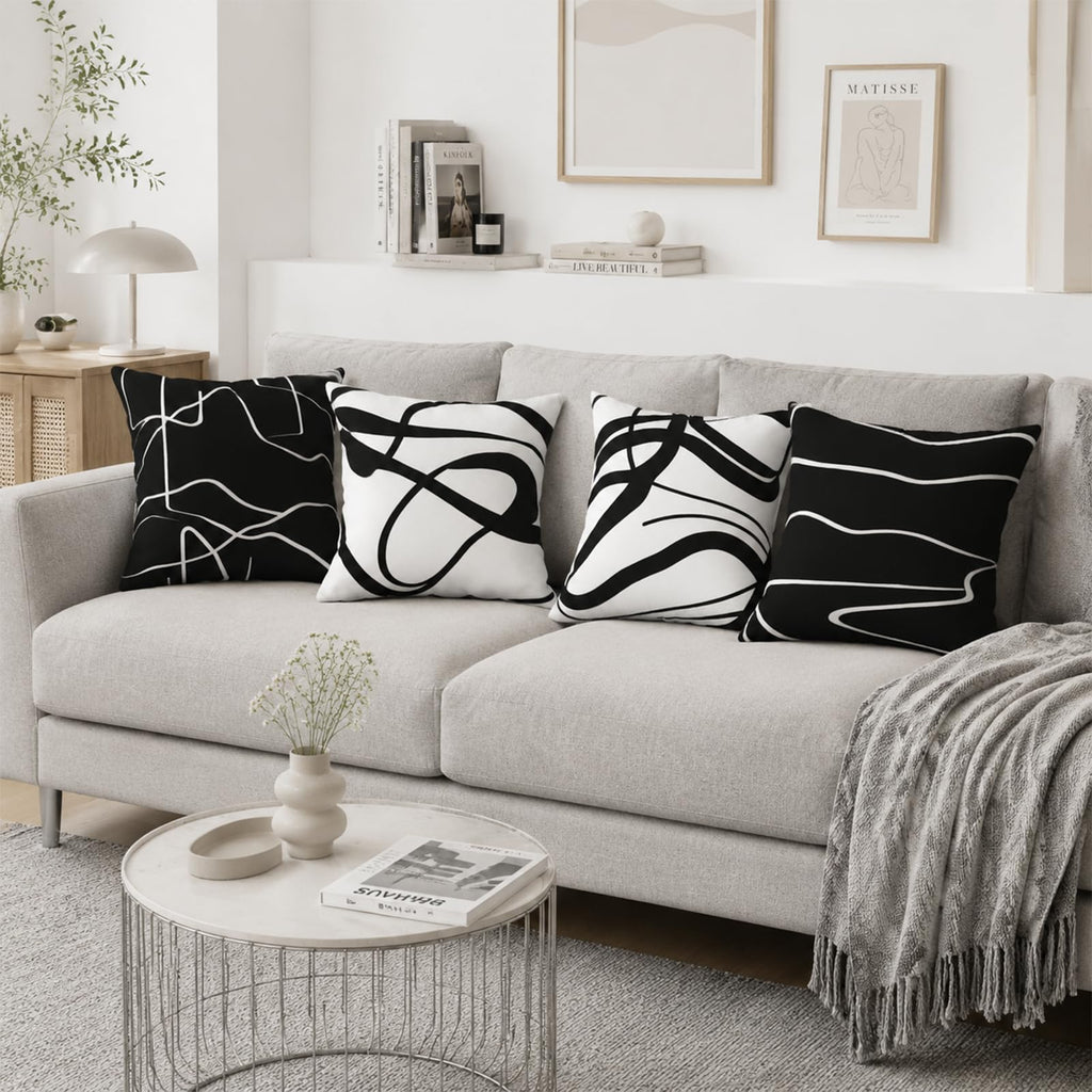 Black White Geometric Throw Pillow Covers 18x18 Set of 4