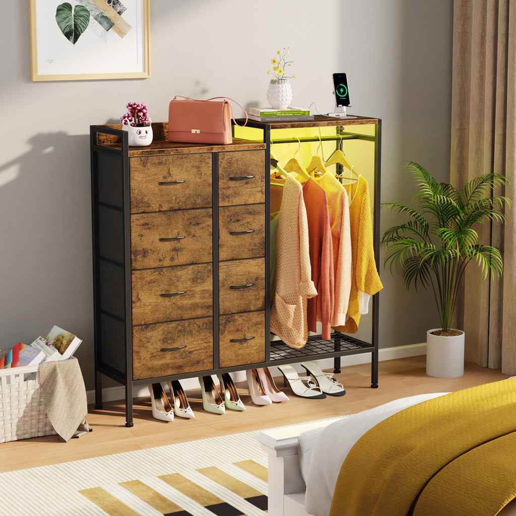 8-Drawer with Hanging Rack, Rustic Brown, 11.8" D