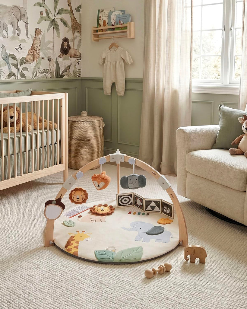 Play Gym Activity Mat, Wooden Tummy Time Mat Playmat